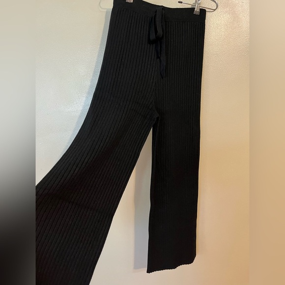 Lulus Womens High  Rise Flare Pull On Black Knit Ribbed Comfy Pants M - Picture 1 of 10